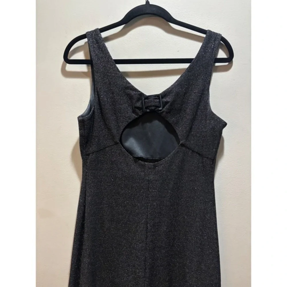 Niki by Niki Livas Vtg Black‎ Metallic Shimmer Cutout Back Maxi Dress Fits XS/S